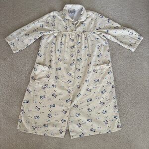 Vtg Anthony Richards Night Gown Cotton Flannel House Dress 3/4 Sleeve Snap Up